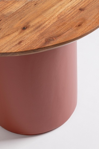 Măsuță de cafea Ojas, rotundă, din lemn de acacia și MDF, teracotă, diametru 55 cm - Img 2