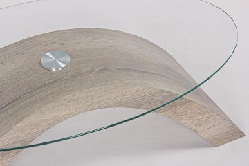 Măsuță de cafea ovală Kenya, blat din sticlă transparentă securizată și picioare din MDF cu efect de lemn, 110x60x33 cm - Img 4