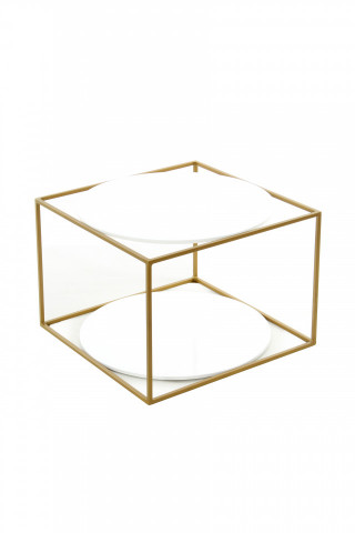 Masuta de cafea patrata cu spatiu de depozitare Cody 50x50x36 cm alb/auriu