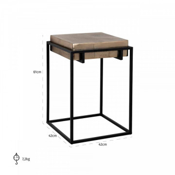 Masuta de cafea patrata din metal Calloway 61x42x42 cm aurie - Img 4