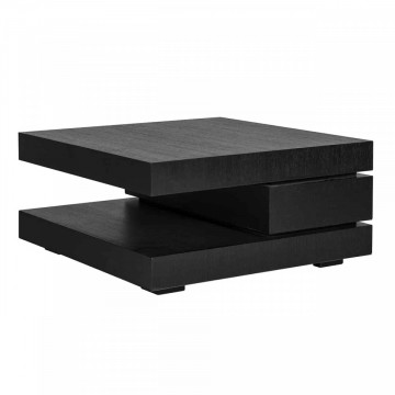 Masuta de cafea patrata din stejar cu spatiu de depozitare Oakura 42x90x90 cm neagra