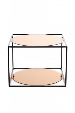 Masuta de cafea patrata din sticla cu spatiu de depozitare Cody 50x50x36 cm Coral/negru - Img 2