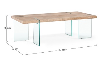 Măsuță de cafea rectangulară Tom, blat cu efect de lemn și picioare din sticlă, 120x60x38 cm - Img 2
