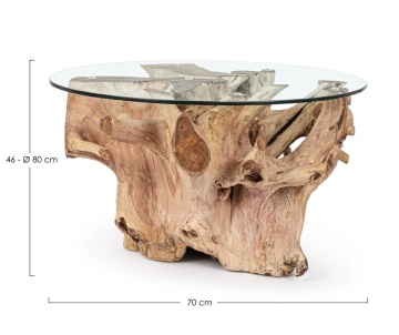 Măsuță de cafea Rosalind, diametru 80 cm, rotundă, din rădăcini de tec și sticlă securizată, înălțime 46 cm - Img 2