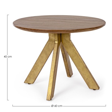 Măsuță de cafea rotundă, din lemn de mango și oțel placat cu alamă, diametru 60 cm - Img 2