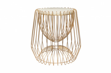 Masuta de cafea rotunda din marmura si fier 50x50x51 cm alb/auriu