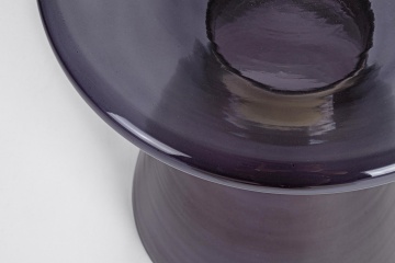 Măsuță de cafea rotundă, din sticlă gri cu inel decorativ auriu, diametru 36 cm - Img 4