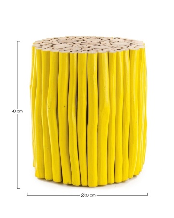 Măsuță de cafea rotundă Guadalupe, din crengi de lemn de tec, finisaj galben, diametru 38 cm, înălțime 40 cm - Img 2