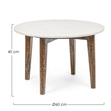Măsuță de cafea rotundă Sylvester, cu blat din marmură și picioare din lemn de mango, diametru 60 cm - Img 2