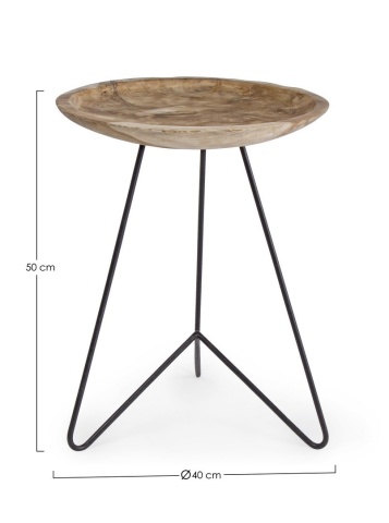 Măsuță de cafea Zahira, cu blat din rădăcini de tec și picioare din oțel, finisaj natural, diametru 40 cm - Img 2