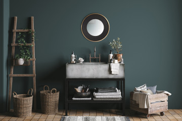 Oglindă rotunda cu rama din fier si MDF negru/auriu 3x38x38 cm - Img 2
