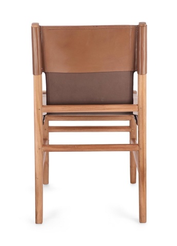 Scaun Caroline, din lemn de tec și piele naturală, Cognac, 48x58x85 cm - Img 5