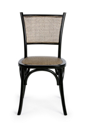 Scaun Carrel negru, din lemn de ulm și ratan natural, 45x53x89 cm - Img 3