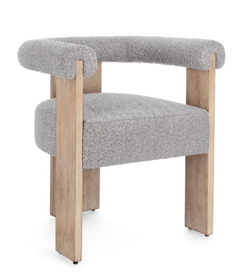 Scaun cu brațe, din material textil buclat, Natural/Gri, 70x60x71 cm