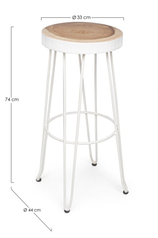 Scaun de bar, design nordic, din lemn masiv și oțel vopsit electrostatic, alb, înălțime 74 cm - Img 2