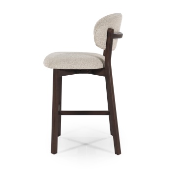 Scaun de bar Mikky din Tesatura taupe si lemn de stejar maro - Img 3