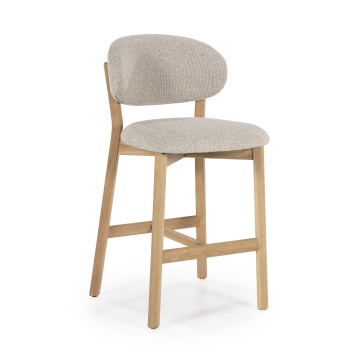 Scaun de bar Mikky din Tesatura taupe si lemn de stejar natur - Img 11