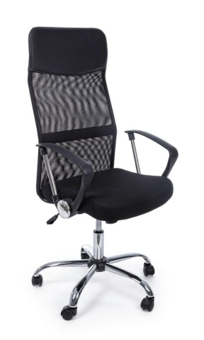 Scaun de birou Dakar, reglabil pe înălțime, cu brațe, din textil și mesh, cu bază metalică cromată, negru, 48x49x114-124 cm