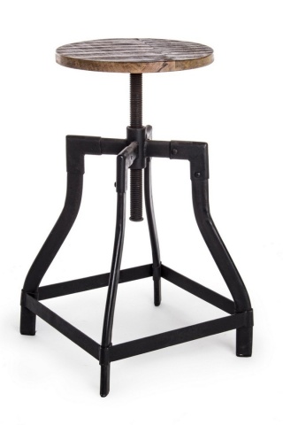 Scaun tip bar Revolve, rotativ și reglabil pe înălțime, din metal și lemn de mango, diametru 35 cm, h 48-70 cm
