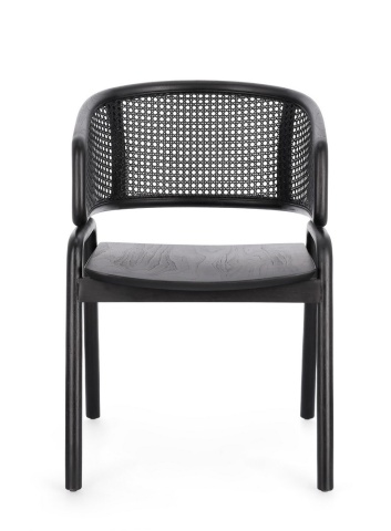 Scaun vintage Keith cu brațe, lemn de tec și ratan, negru, 56 x 60.5 x 83 cm - Img 4