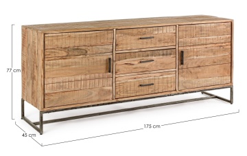 Servanta cu 2 uși și 3 sertare, din lemn de salcâm și oțel, 175 x 45 x 77 cm - Img 2
