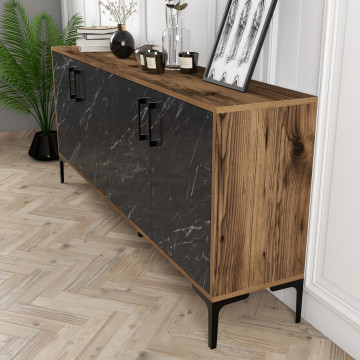 Servanta din pal melaminat Kiev nuc si marmura neagra 180x78x35 cm - Img 5