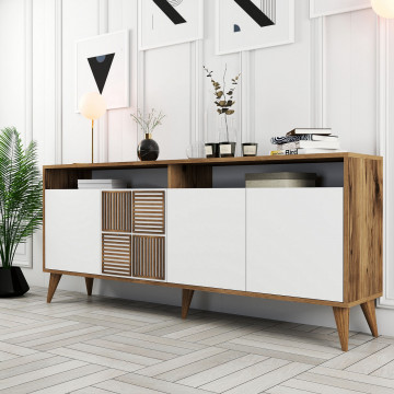 Servanta din pal melaminat Milano nuc si alb 180x78,6x35 cm - Img 2