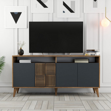 Servanta din pal melaminat Milano nuc si antracit 160x78x35 cm - Img 6