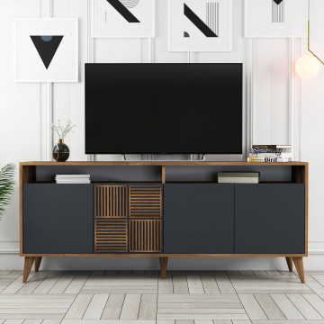 Servanta din pal melaminat Milano nuc si antracit 180x78,6x35 cm - Img 6