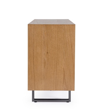 Servanta Garwood, 2 uși și 3 sertare, din MDF furniruit cu stejar, finisaj natural, picioare din oțel, 150x42x75 cm - Img 4