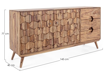 Servanta Kant, cu 2 uși și 3 sertare, din lemn de sheesham, finisaj natural, 145x40x77 cm - Img 2