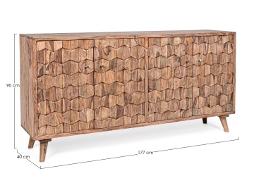 Servanta Kant, cu 4 uși, din lemn de sheesham, finisaj natural, 177x40x90 cm - Img 2