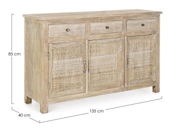 Servanta Mayra, cu 3 uși și 3 sertare, din lemn de mango sculptat manual, finisaj nitrocelulozic, 135x40x85 cm - Img 2