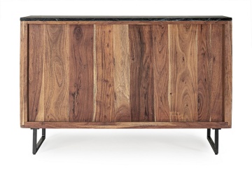 Servanta Norfolk stil vintage, cu 2 uși și 3 sertare, din lemn de acacia, cu blat de marmură și picioare din oțel, 120 x 38 x 85 cm - Img 4