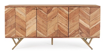 Servanta Raida, 160 cm, cu 3 uși, din lemn de acacia, stil vintage, 160x40x76 cm - Img 3