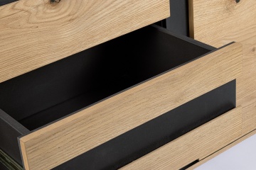 Servanta Stanwood cu 3 uși și 3 sertare, furnir de stejar și oțel, finisaj natural, 200x45x85 cm - Img 7