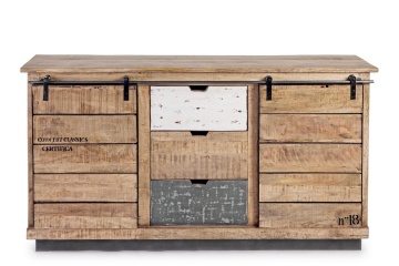 Servanta Tudor, 2 uși, 3 sertare, din lemn de mango și oțel, finisaj nitrocelulozic, 150x38x85 cm - Img 3