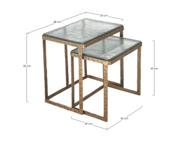 Set 2 măsuțe de cafea dreptunghiulare Zayla, din sticlă și oțel, finisaj auriu antichizat - Img 2