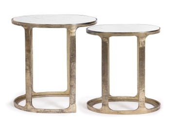 Set 2 Măsuțe de cafea ovale Janira, cu blat de marmură și cadru din aluminiu cu finisaj antichizat, 47x32x51 cm și 55x39x56 cm - Img 3