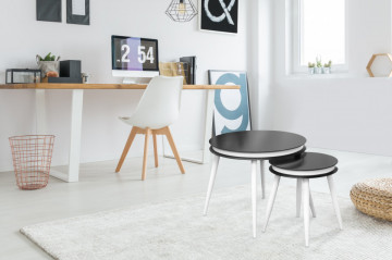 Set 2 masute de cafea rotunde din lemn de plop Suri 40x40x44 cm negru/alb - Img 3