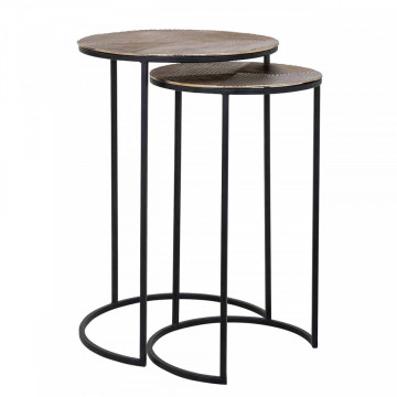 Set 2 masute de cafea rotunde din metal Lohan 60x42x42 cm aurii - Img 1