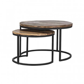 Set 2 masute de cafea rotunde din metal si lemn Brooke 45x76x76 cm maro - Img 1