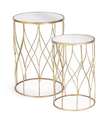 Set 2 Măsuțe de cafea rotunde Elenor, metal și sticlă, diametre 33 și 38 cm - Img 4