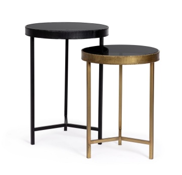 Set 2 Măsuțe de cafea Yamir rotunde, din oțel și sticlă securizată, diametre 35 cm și 40 cm - Img 3