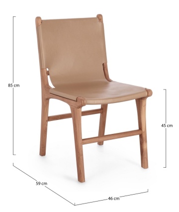 Set 2 scaune Eugenie, din lemn de tec și piele naturală, taupe, 46 x 59 x 85 cm - Img 3