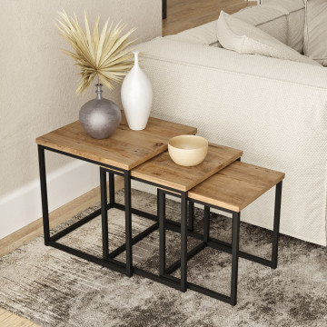 Set 3 masute de cafea patrate pin 40 cm, 35 cm, 30 cm - Img 3