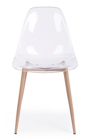 Set 4 scaune Mandy, șezut policarbonat transparent și picioare metalice aspect lemn natur, 53x46x82 cm - Img 3