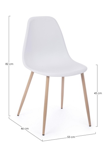 Set 4 scaune Mandy, șezut polipropilenă alb și picioare metalice aspect lemn natur, 53x46x82 cm - Img 2