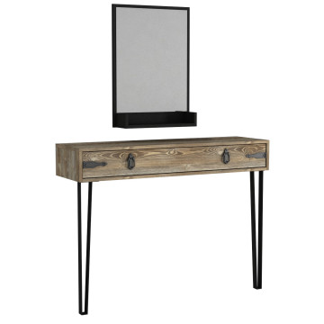 Set consola din pal melaminat Goldy lemn bej 120 cm si oglinda 45 cm