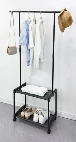 Set de 2 cuiere stativ Roald, cu roți, din oțel, negru, 86x35x156 cm - Img 6